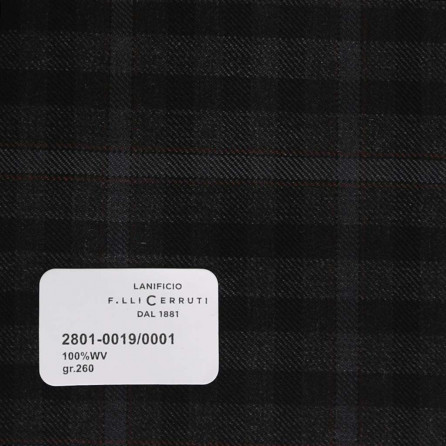 2801-0019/0001 Cerruti Lanificio - Vải Suit 100% Wool - Đen Caro Xám